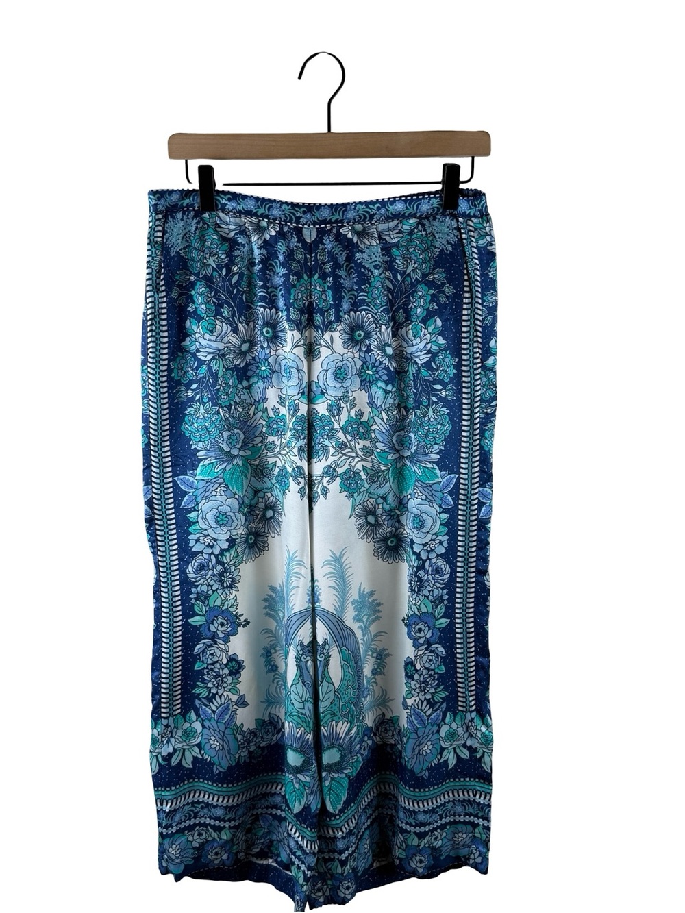Hale Bob Wide Leg Silk Blend wide Leg Floral Flowy Pants Small Resort Boho Beach